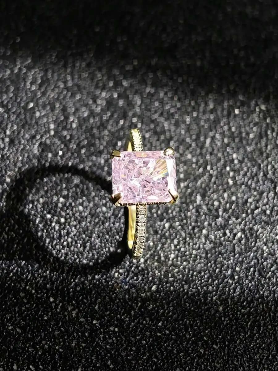 Anello da cocktail da donna con strass quadrati per feste, banchetti e matrimoni