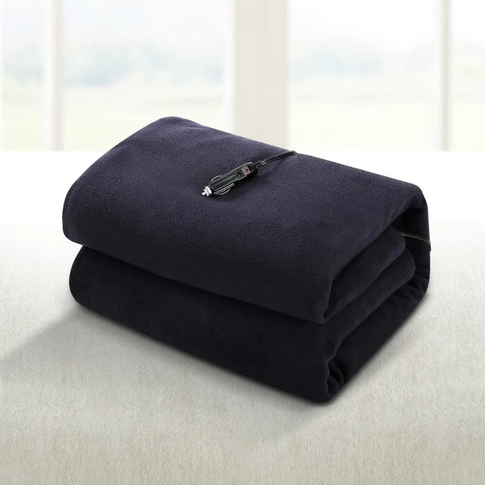 Coperta riscaldata elettrica 12 V CC - Riscaldamento blu navy, portatile, sicura per auto/campeggio, lavabile in lavatrice, regalo per l'inverno