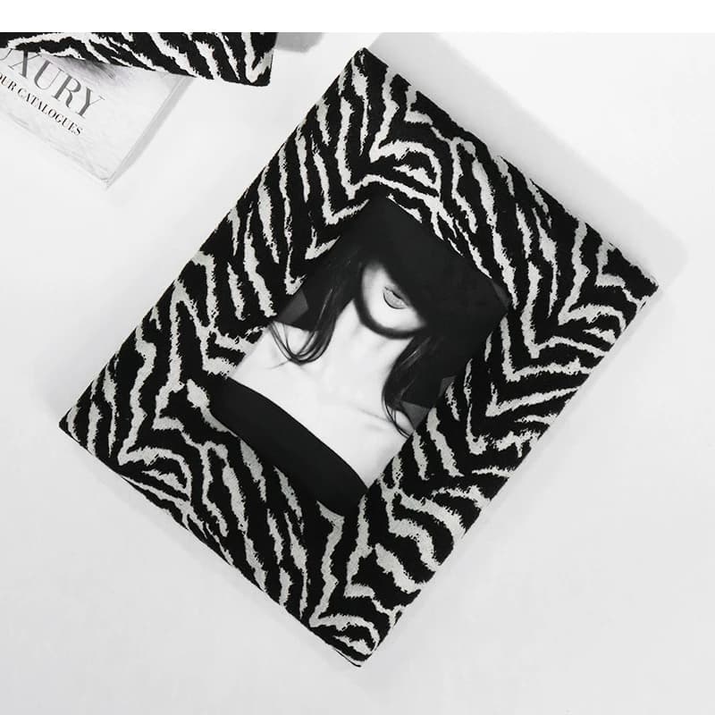Rectangular Picture Frame Fabric Art Zebra-stripe Black and White Photo Desktop Storage Display Home Decoration