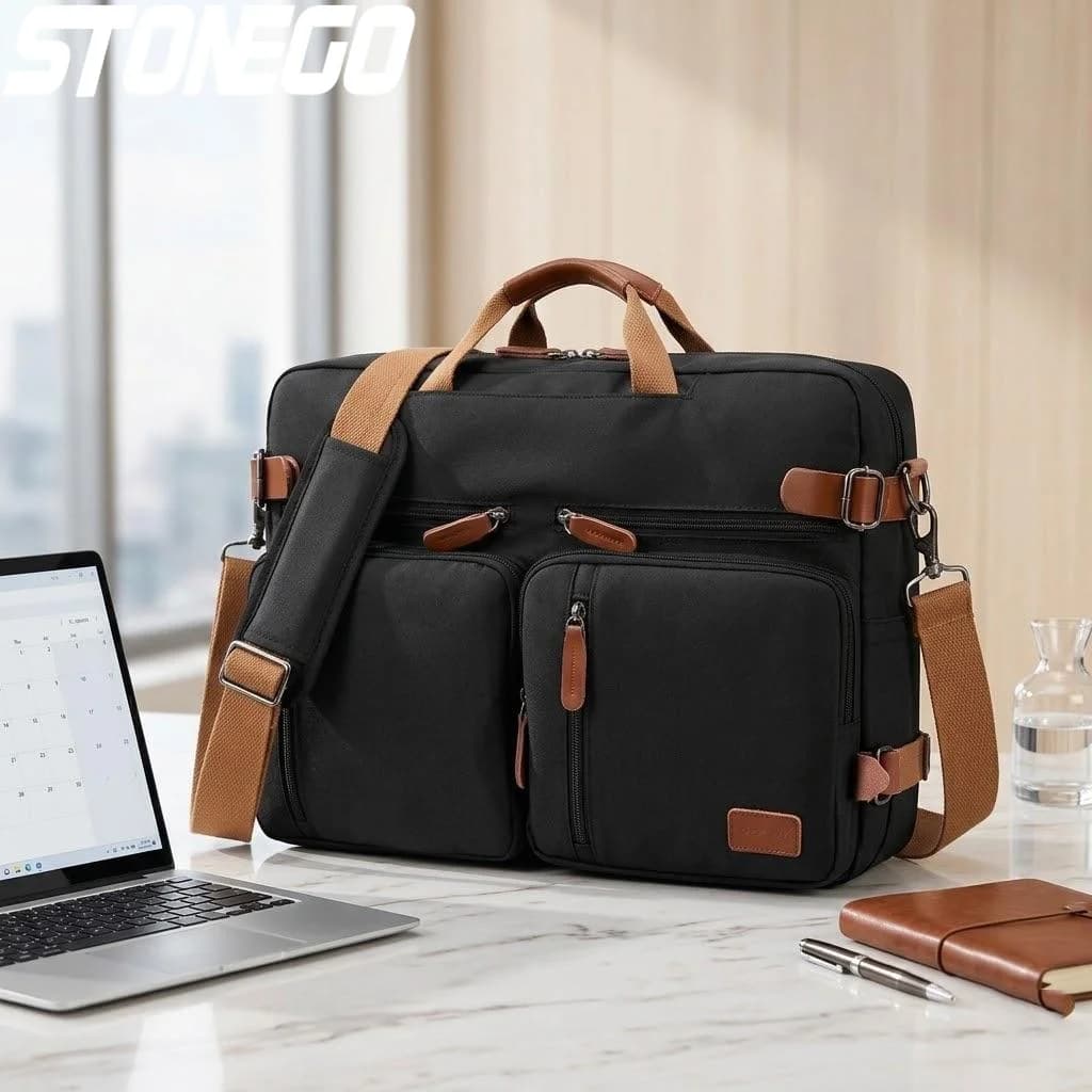 Zaino Convertibile per Laptop da Uomo 15-17 Pollici, Borsa a Tracolla per Viaggi d'Affari, Design Elegante, Leggero e Resistente