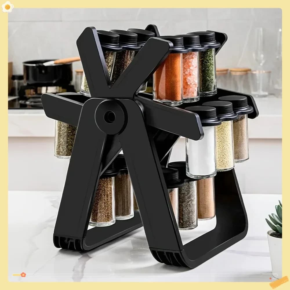 Household Rotating Storage Rack Rotating Glass Spice Set Kitchen Storage Rack Spice Seasoning Storage Rack