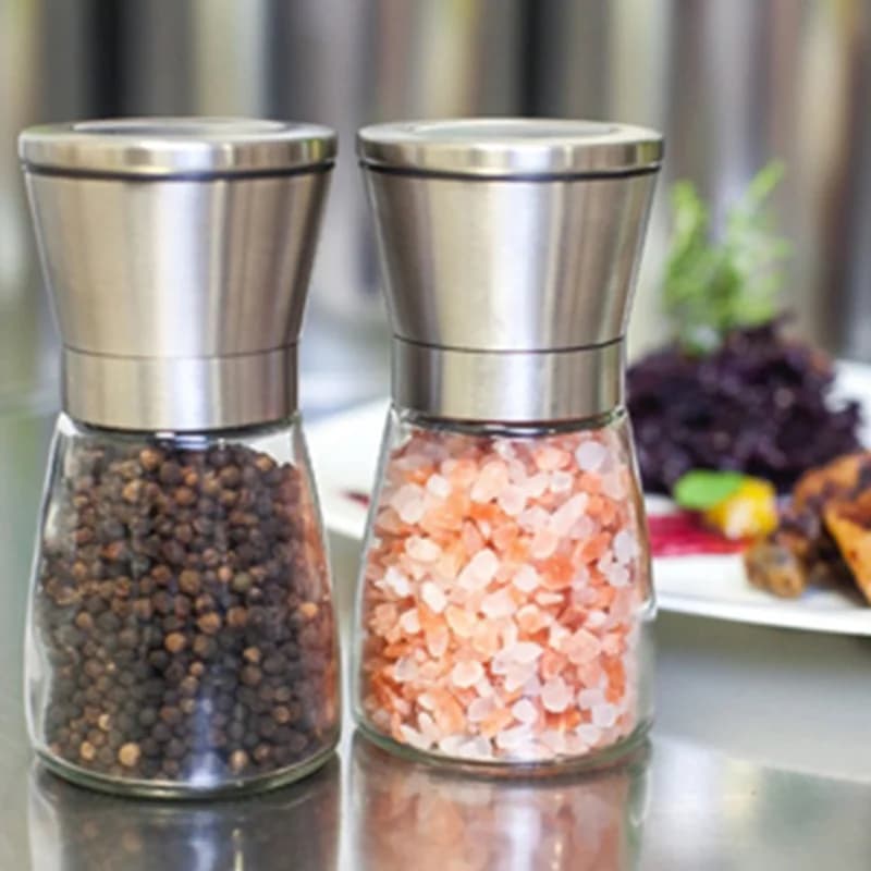 Salt and Pepper Grinder Set of 2, Premium Stainless Steel Spice Mill with Adjustable Coarseness, Manual Pepper Pepper Coffee
