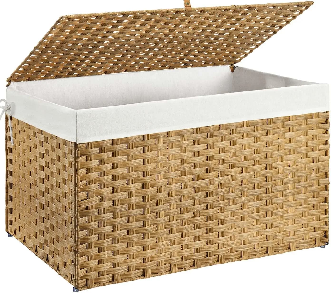 160L large folding basket in wicker with lid, removable inner bags and metal frame for bedroom/laundry
