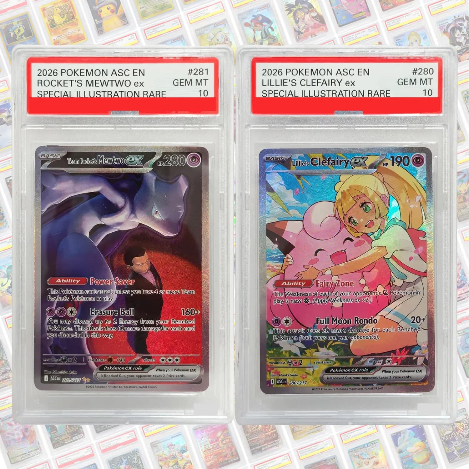 Homemade English Points Rating Card ASC Lillie's Clefairy Team Rocket's Mewtwo N's Zoroark Steven Metagross Game Collection Toy