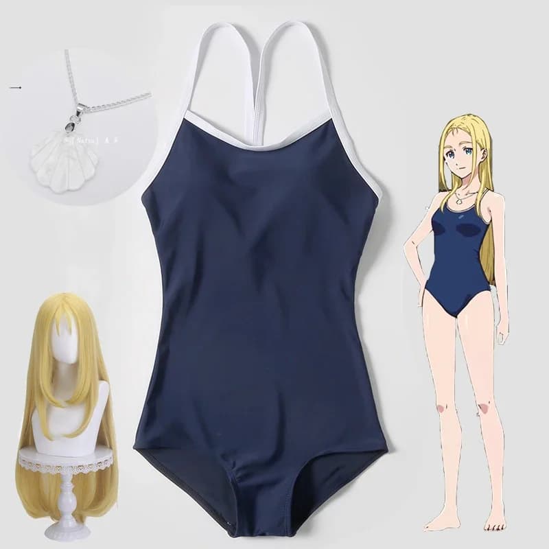 Anime Summer Time Rendering Ushio Kofune Swimwear Cosplay Costume Blonde Wig Shell Necklace Summer bikini swimwear Girls