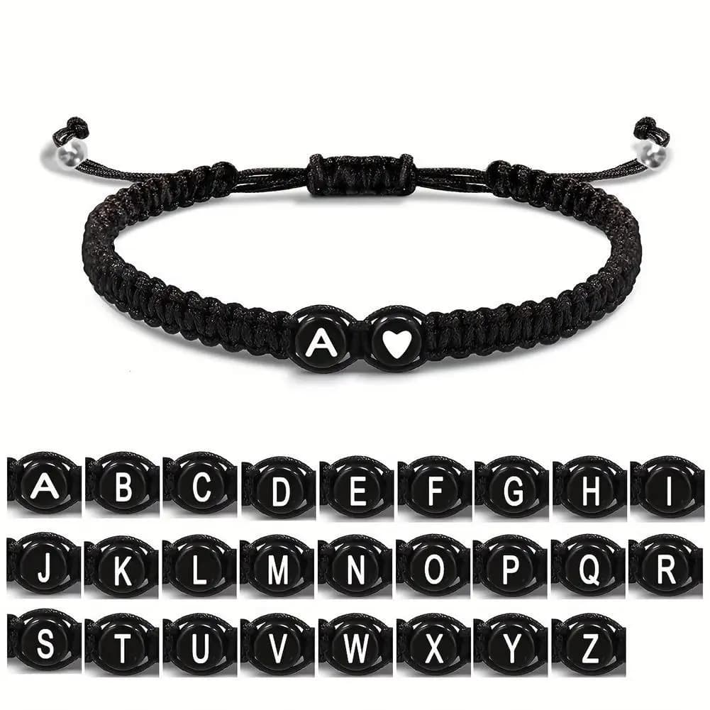 Braccialetti con iniziali a forma di cuore, 26 lettere, fatti a mano, regolabili, da A a Z, braccialetti intrecciati con nome, per donna e uomo, gioielli regalo per l'amicizia.