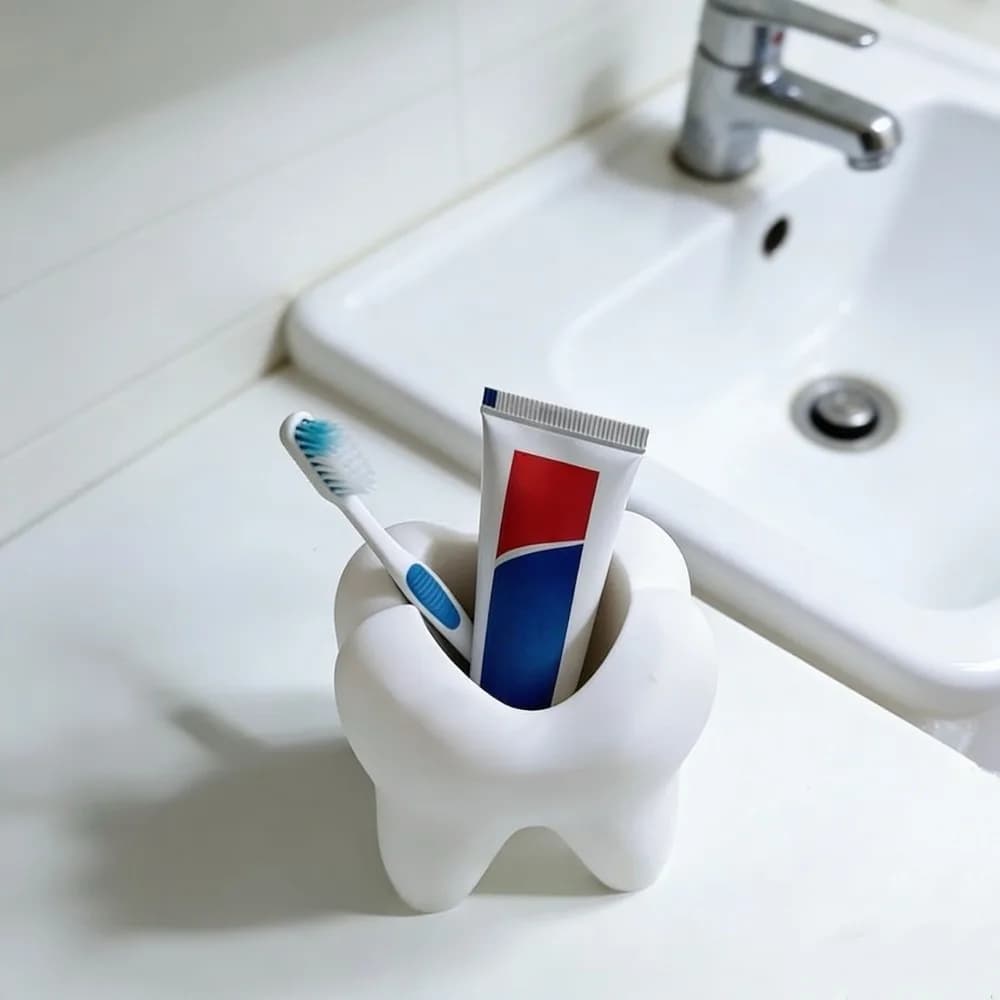 Portaspazzolino Multifunzionale a Forma di Dente 3D, Creativo Portapenne Bianco a Forma di Dente, Supporto per Spazzolini Durevole e Stabile