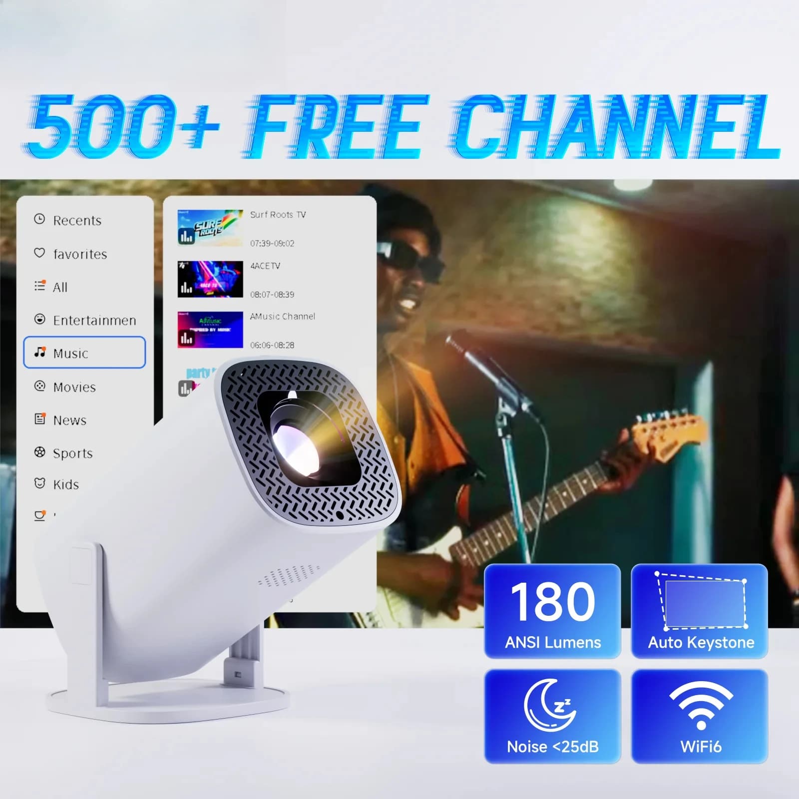 Mini proiettori intelligenti P30PLUS con sistema operativo Coolita, oltre 500 film in streaming gratuito in 4K 1280 * 720P, supporto WiFi6, proiettore portatile per home theater.