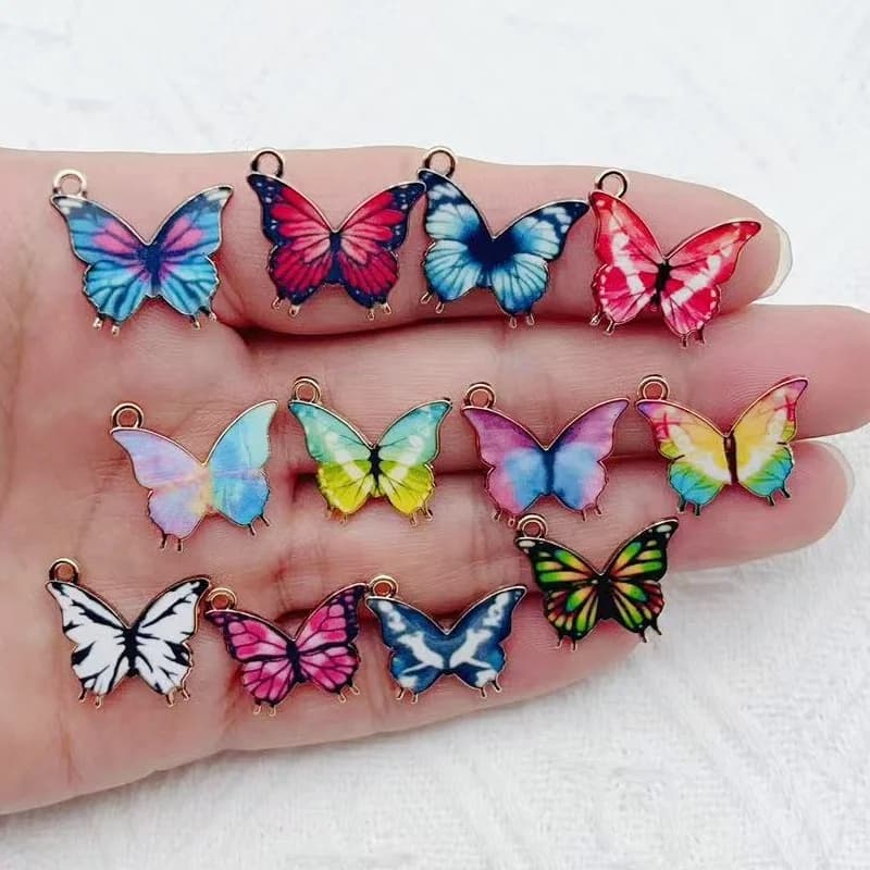 10 pieces of colorful butterfly pendants enamel metal small pendants necklaces bracelets DIY jewelry making accessories