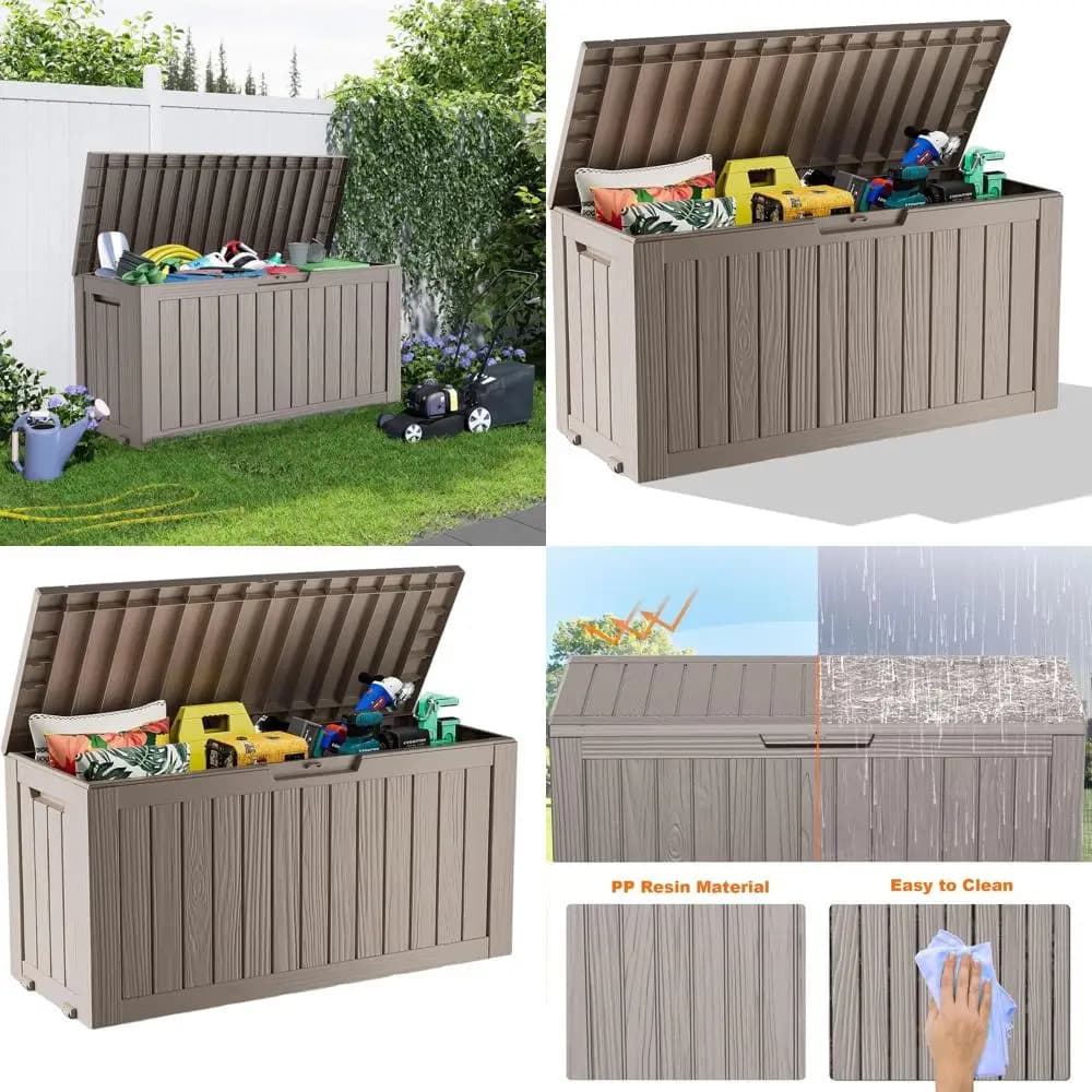 Contenitore da Esterno in Resina con Chiusura a Chiave da 75 Galloni - Grigio, per Attrezzi da Giardino, Mobili e Utensili da Patio