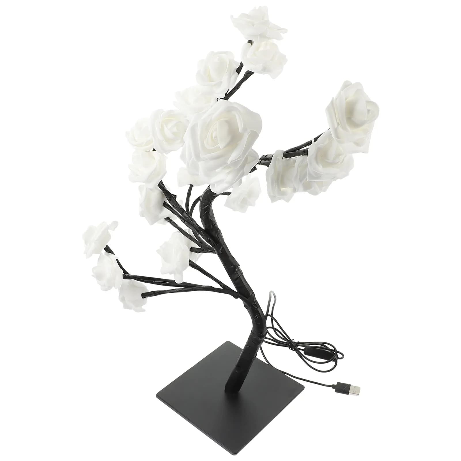Lampada LED a Forma di Albero di Rose da 33 Cm Alimentata via USB, Fatta a Mano, Aspetto Naturale, Luce Calda, Lampada da Tavolo per Camera da Letto, Luce Notturna, Decorazione Romantica