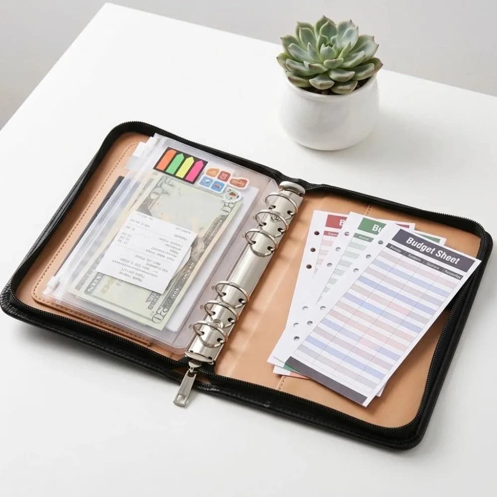 Memo Book 6-Ring File Folder A6 PU Leather Work Record Book Card Holder with Calculator Portfolio Binder Cover Business Meeting