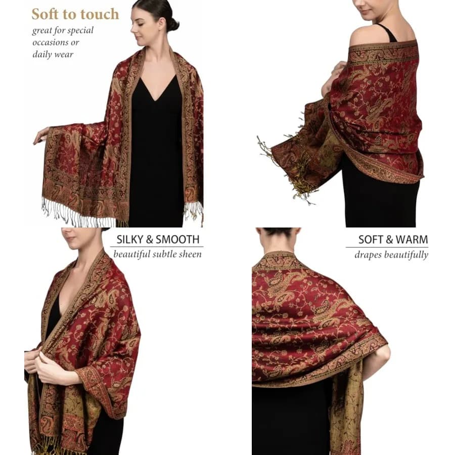 Sciarpa Pashmina Reversibile Achillea con Motivo Paisley, Scialli e Coprispalle Indiani Esotici per Abiti da Sera, Festival, Tutte le Stagioni