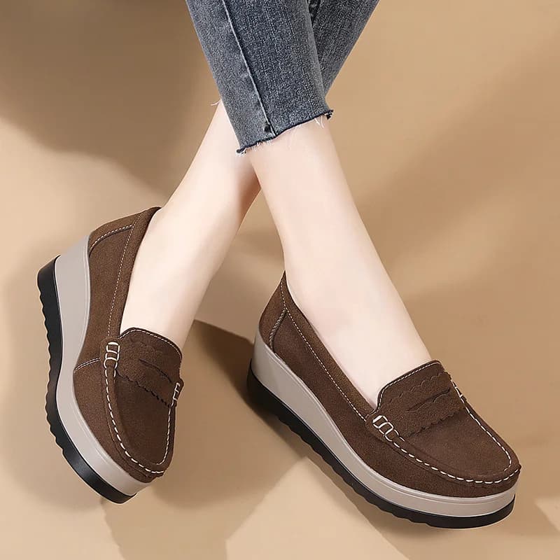 Spring Autumn Women Plus-size Thick-soled Platform Shoe Adult Slip-on Round-toe Loafer-style Shoe Lady Wedge Nurse shoes