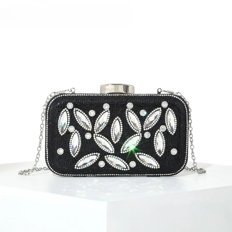 Black Rhinestone Women's Evening Bag Exquisite Studded Glitter Diamonds Clutch Bags High-End Glamorous Handbag with Long Chain