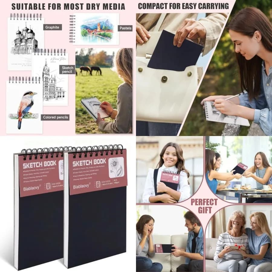 2 Pack Sketch Book, 5.5 x 8.5 Sketchbook With 100 Sheets 68lb/100gsm,Drawing Pad for,Adults, Beginners, Artists - Acid Free Pap