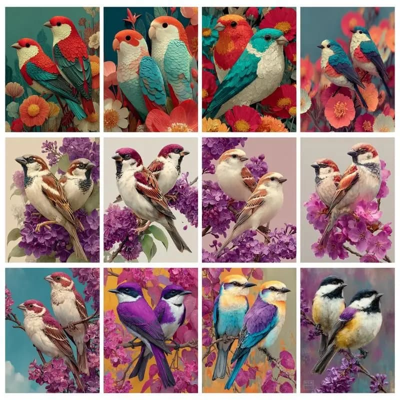 GATYZTORY Kit Pittura con Numeri Fai da Te, Tema Uccelli e Animali, per Adulti, Pittura Acrilica su Tela, Decorazione per la Casa