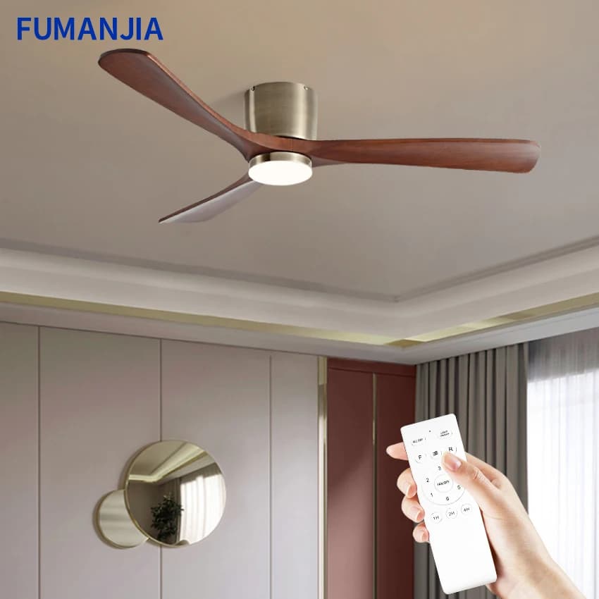 Solid Wood 3-Blade Ceiling Fan with LED Light Variable Frequency DC Motor, 6-Speed Remote Control, Silent Operation for Home