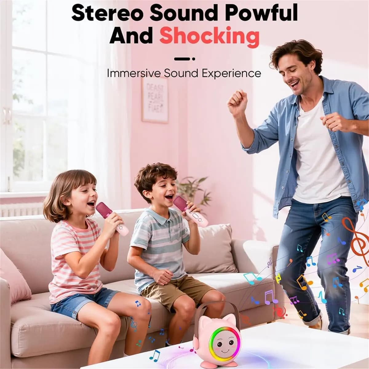 Mini Karaoke Machine Toy for Kids Portable with 2 Wireless Mics Plastic Karaoke for Children