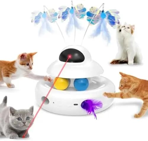 Giocattolo per Gatti 4-in-1 Ricaricabile USB con Laser e Piuma