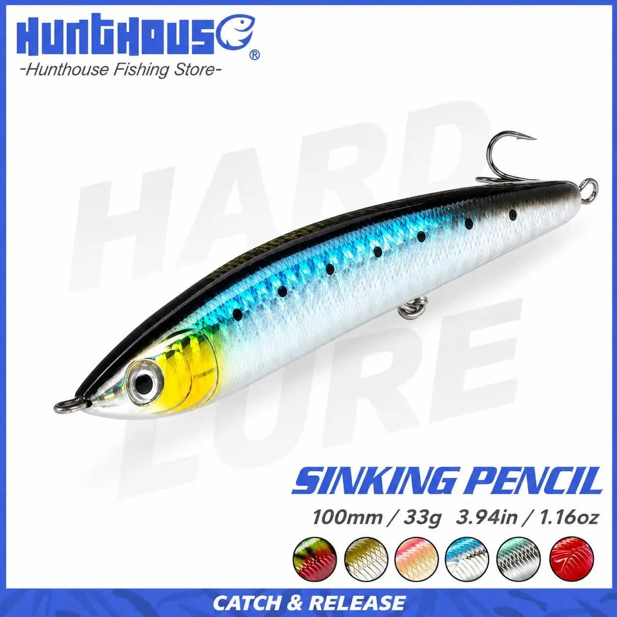 Hunthouse Sinking Pencil Fishing Lure 100mm 33g Long Cast Hard Bait Artificial Wobbler For Saltwater Freshwater Bass Pike Tackle