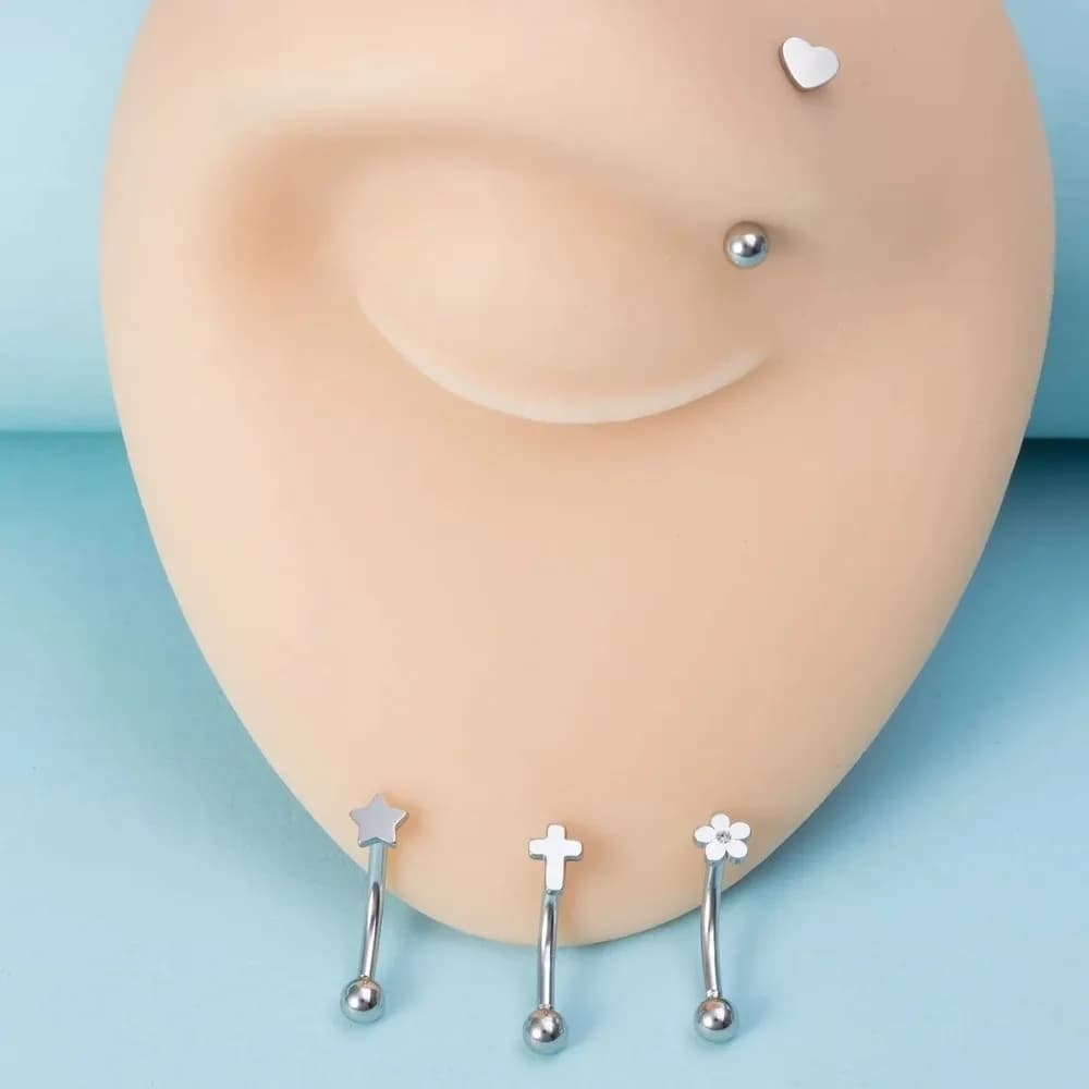 Cartilage Stainless Steel Curved Eyebrow Sticks Heart Cross Punk Body Jewelry Star Flower Banana Ring Club