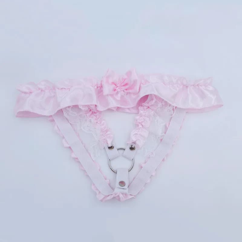 Cintura di Castità in Pizzo Rosa con Fiocco, Cintura di Supporto Sissy, Cinturino con Blocco CB per Pene, Accessori Erotici per Uomo, Dispositivi SM, Giocattolo Sessuale per Adulti