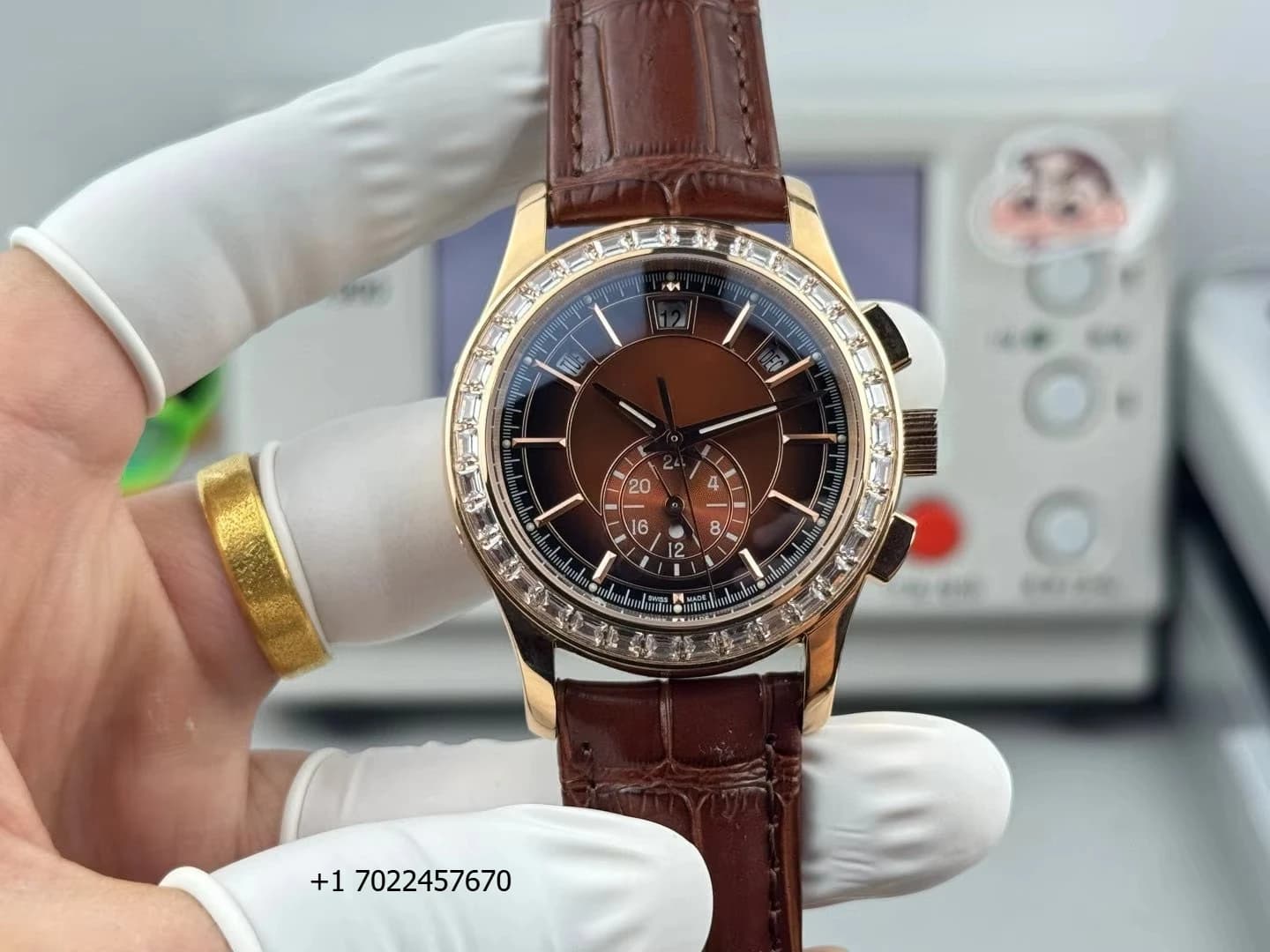 Orologio Meccanico Automatico di Lusso Stile Designer di Alta Gamma per Banchetti d'Affari con Cinturino Marrone Oro Rosa Cronografo e Display Data