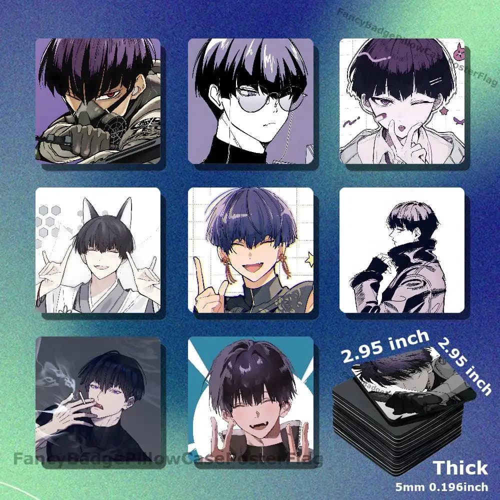 H-Hoshina K-Kaiju No 8 Acrylic Refrigerator Magnets Square Tiles with Magnetic Sheets for Home Decoration