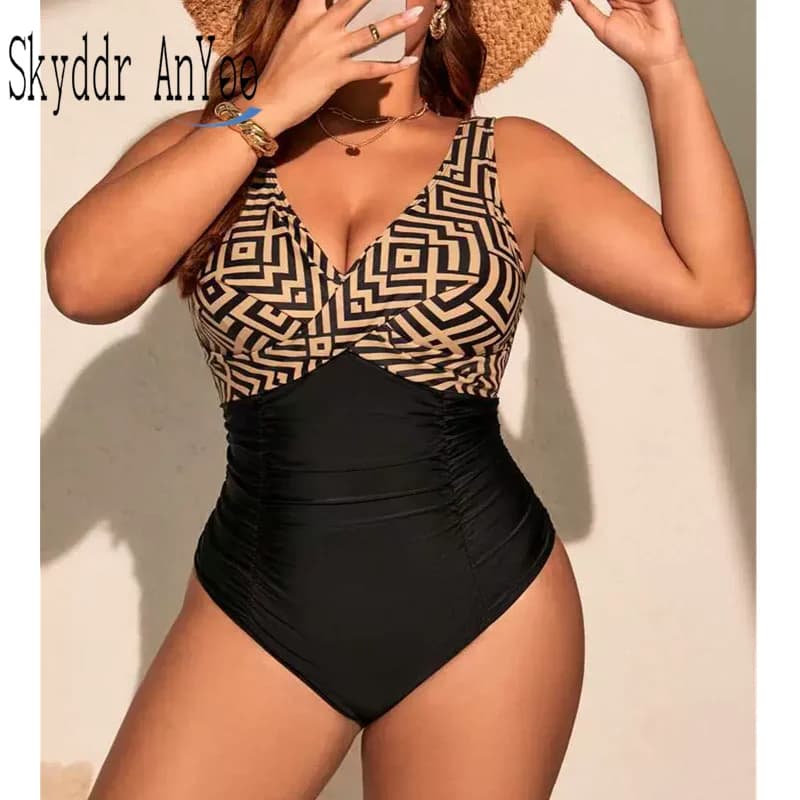 2025 Costumi da bagno da donna Taglie forti Costume intero stampato Costumi da bagno con controllo della pancia Monokini sexy senza schienale