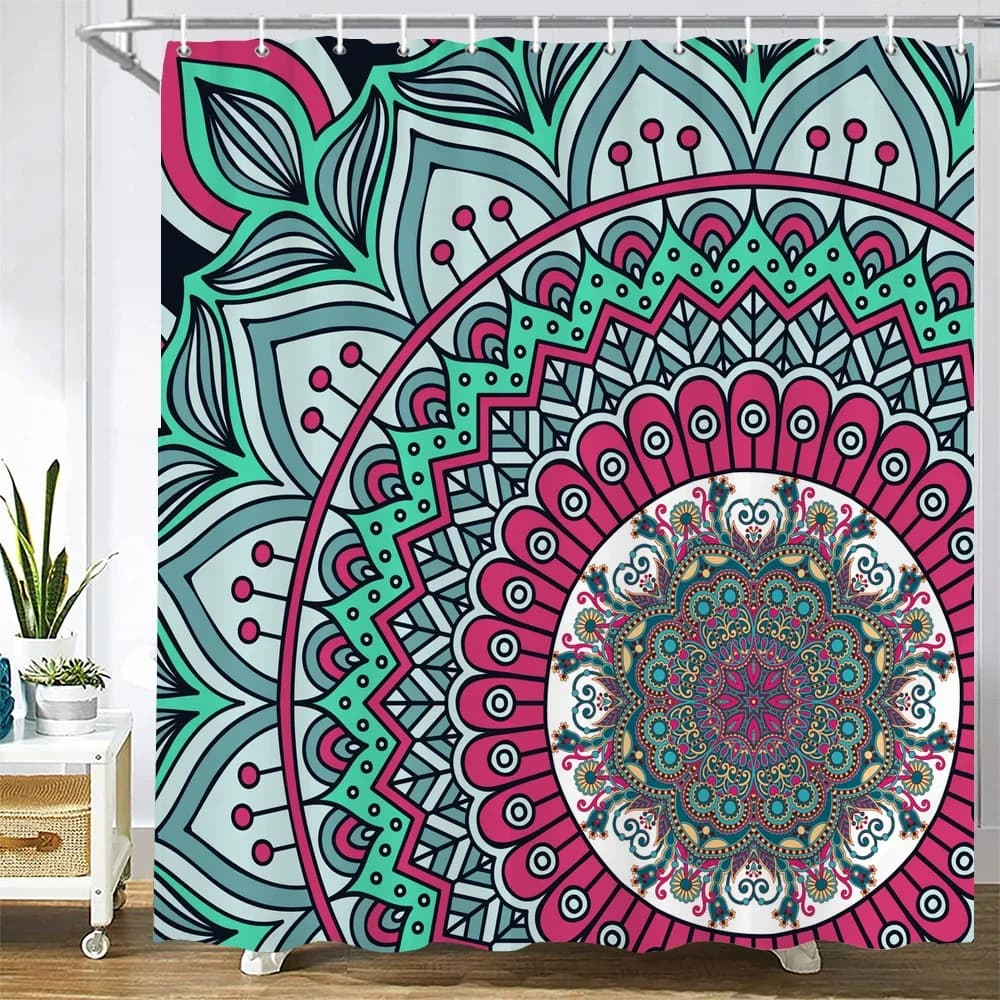 Tende da doccia 3D della Boemia indiana Tessuto impermeabile Stampa Boho Mandala Tenda da bagno con ganci Decor 180 * 200 Schermo per vasca da bagno