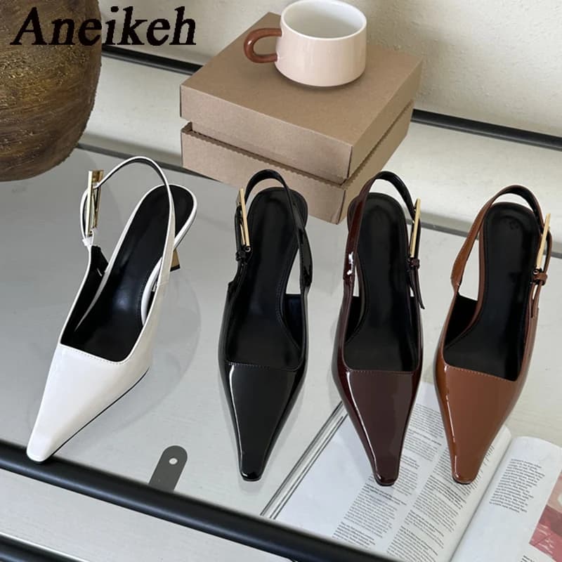 Aneikeh 2026 Primavera Nuova Fascia Donna Pompe Scarpe Moda Slip superficiale su Sandali con cinturino alla caviglia Sottile Abito con tacco alto Pompe sexy Scarpe