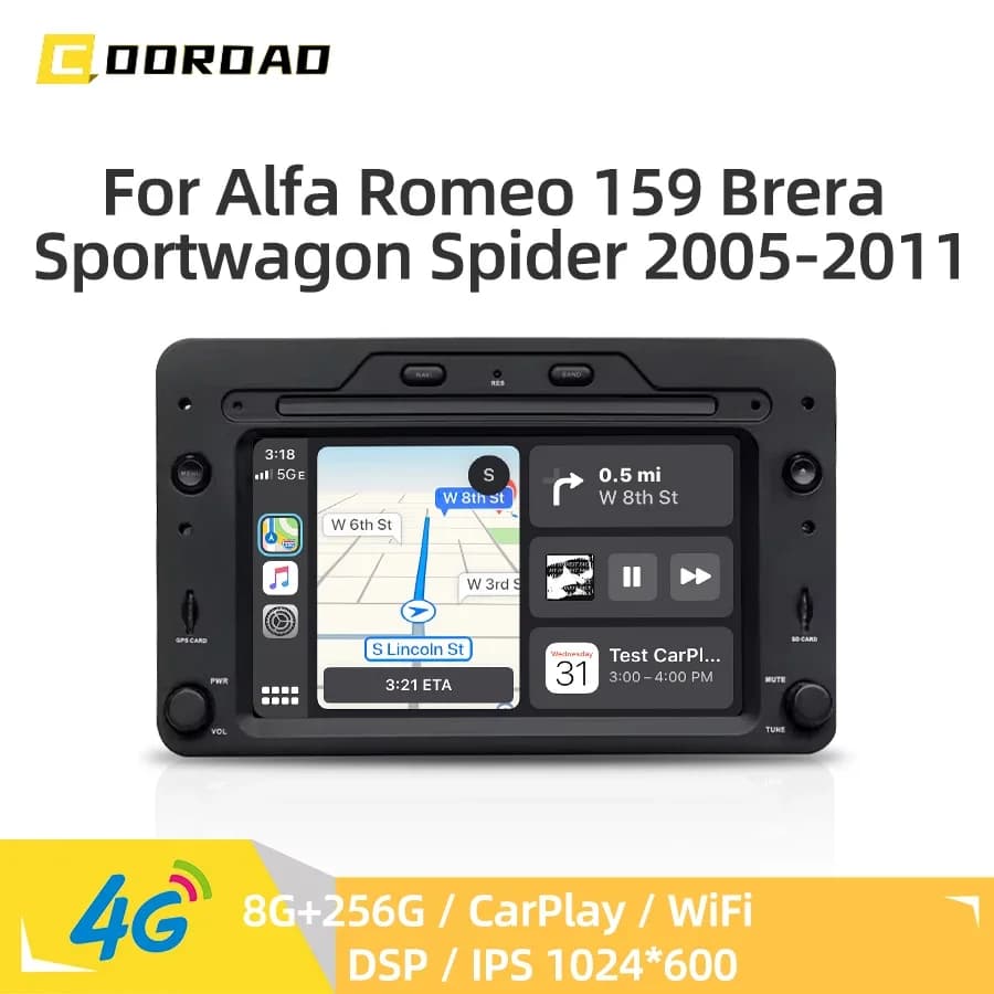 Android 14.0 For Alfa Romeo 159 Brera Sportwagon Spider 2005-2011 DSP Car Radio CarPlay 4G WiFi Video Multimedia Player Headunit