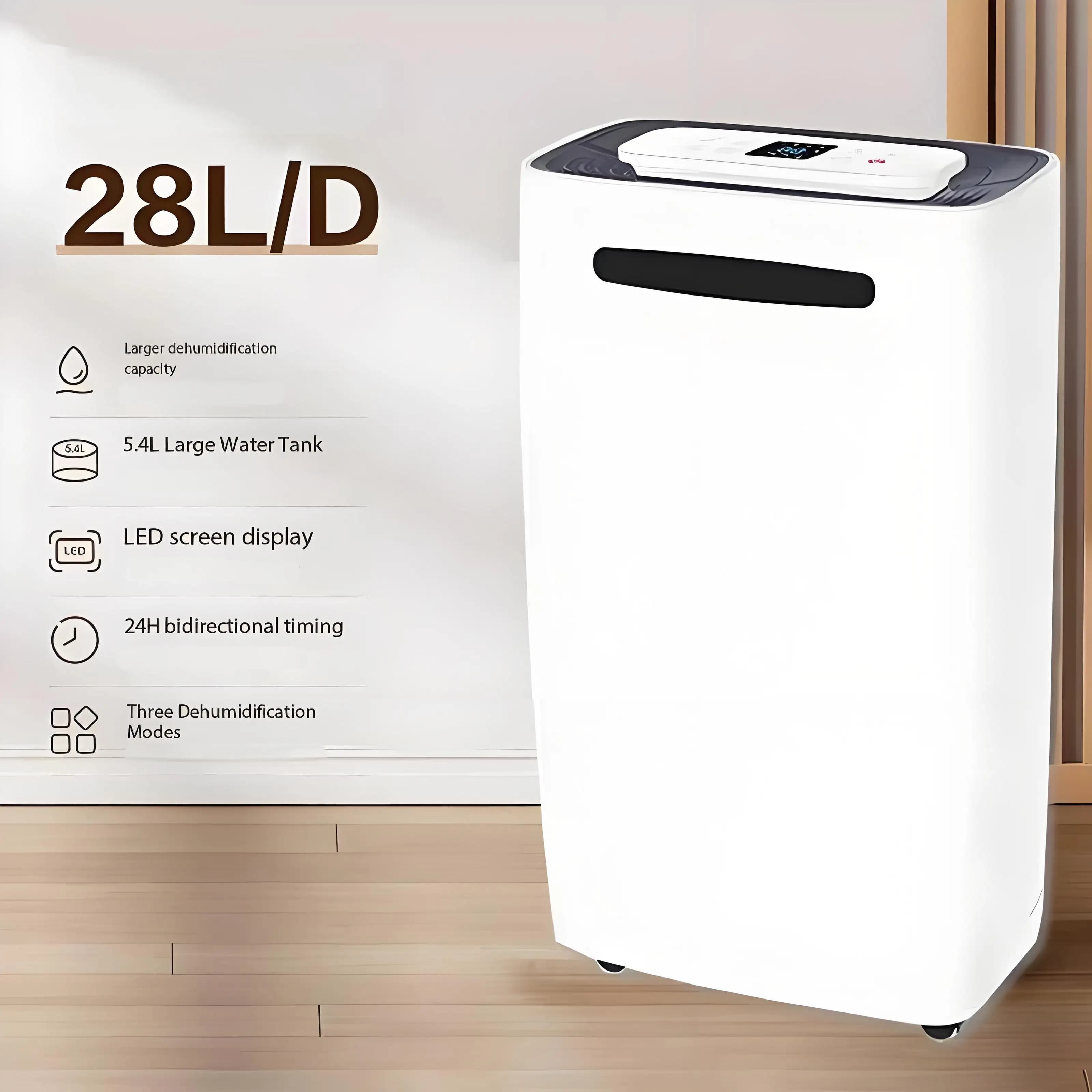 Deumidificatore quadrato a risparmio energetico da 28 litri con pannello di controllo digitale dal design flessibile