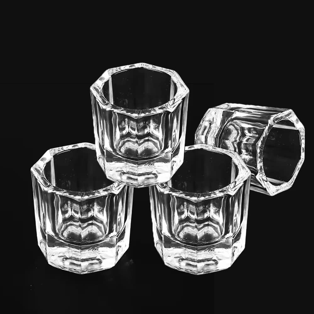 Nail Art Crystal Glass Acrilico trasparente Piccola polvere ottagonale Tazza per unghie liquida Spazzola per unghie Pulizia Strumenti per ciotola di miscelazione liquida