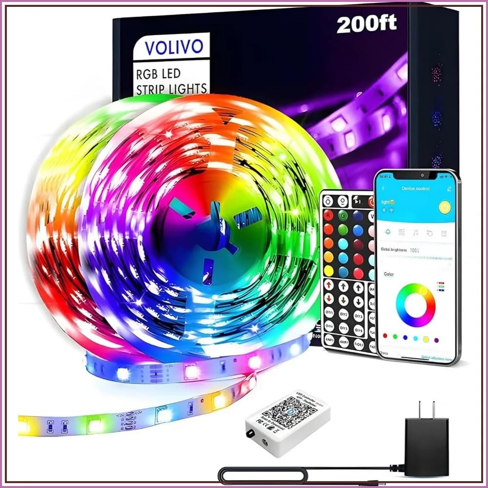 200ft RGB LED Strip Lights, App & Music Sync, Smart Bluetooth, 2x100ft Rolls for Bedroom Decor