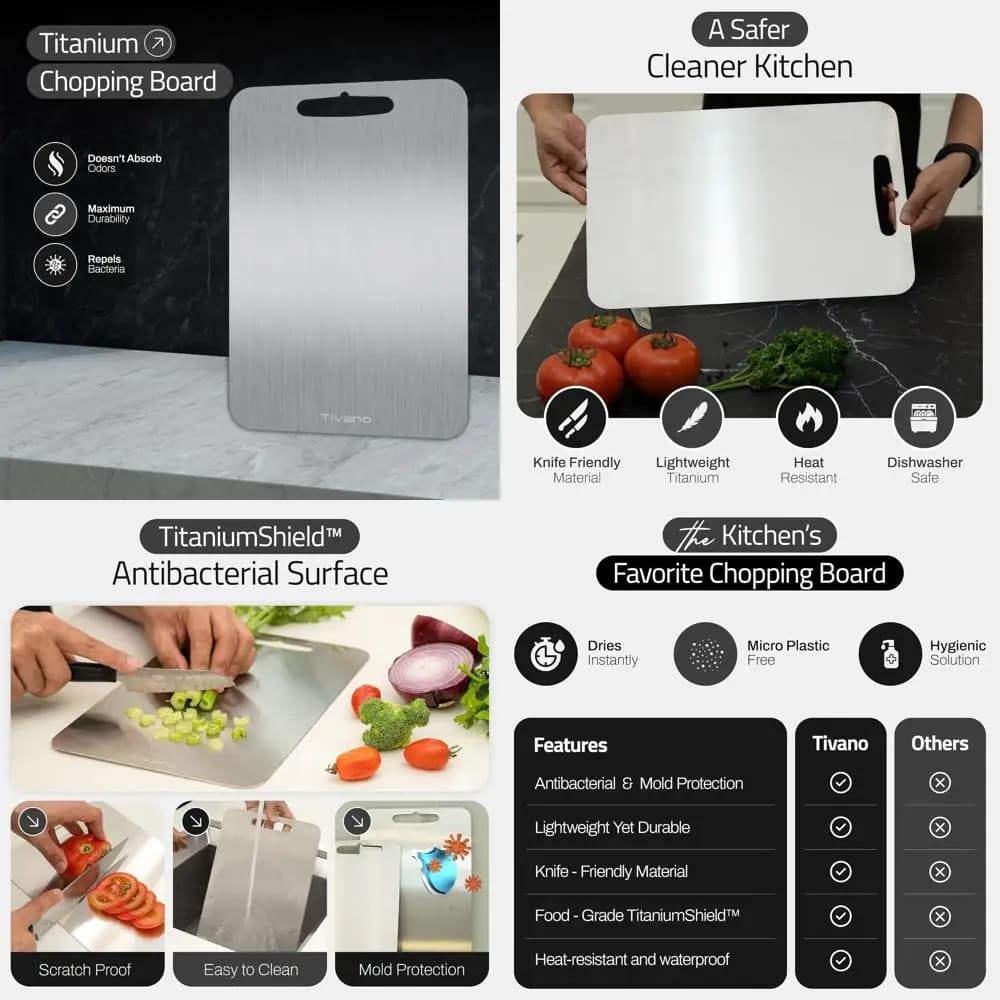 Metal cutting board TitaniumShield 12x8 | Ultra durable, dishwasher safe, heat-resistant, odor-resistant, stain-resistant, Knit Frien
