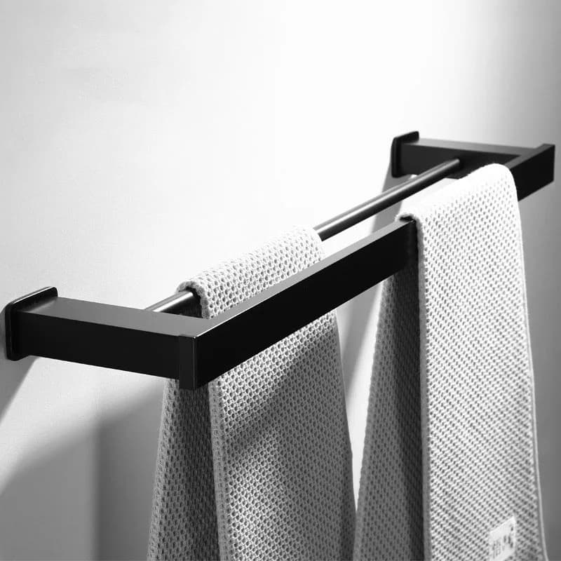 Thickened Single Bar Black Towel Rack Hanger Aluminum Bathroom Double-bar Towel Rack Drill Installed