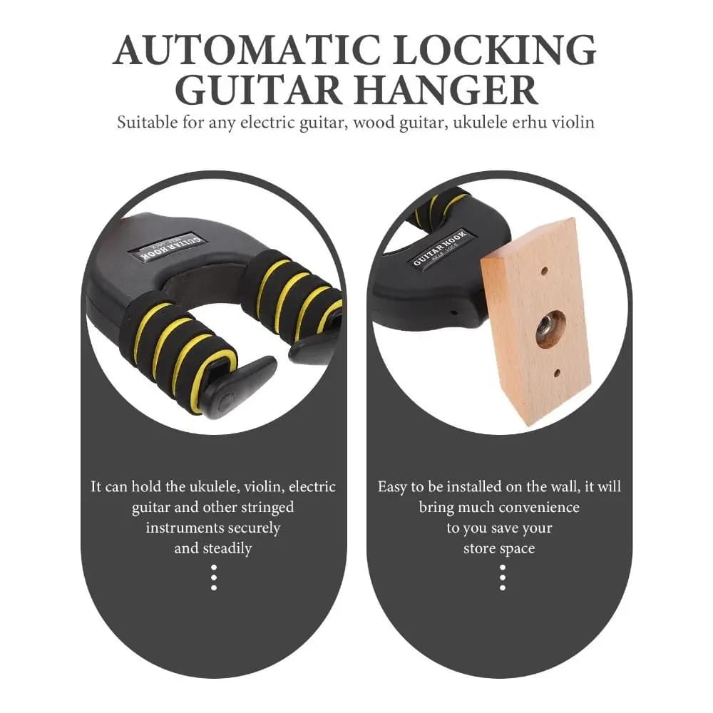 Practical Metal Guitar Hanger Wooden Base Gravity Self-locking Ukuleles Bracket with Sponge Detachable Guitar Racks Music Store