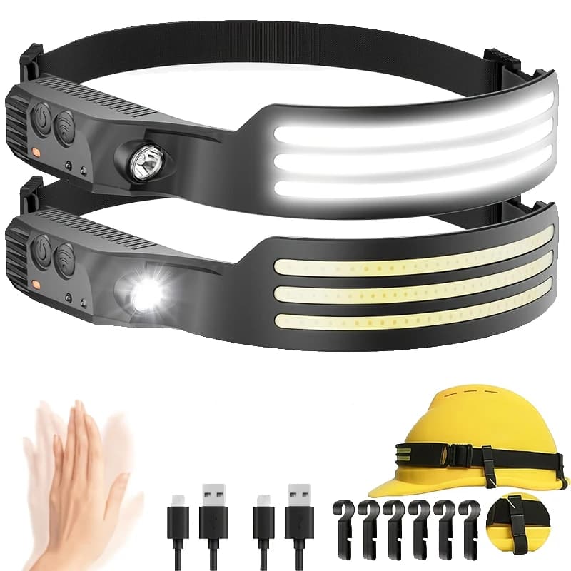 LED Front Lamp with Sensor, USB Rechargeable, Headlight with Integrated Battery, Front Light for Camping and Open Fishing