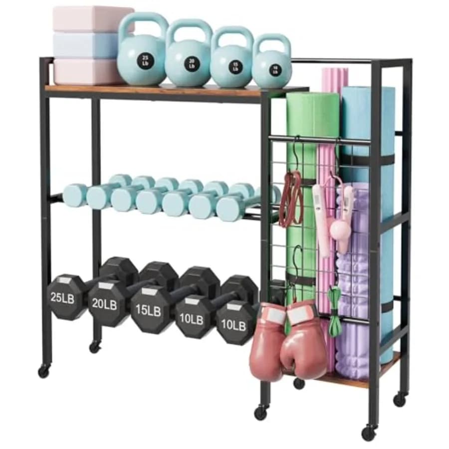 Dumbbell Rack Gym Storage Rack Weight Rack for Home Gym Dumbbells Kettlebells Yoga Mats and More Space-Saving Home Gym Organize