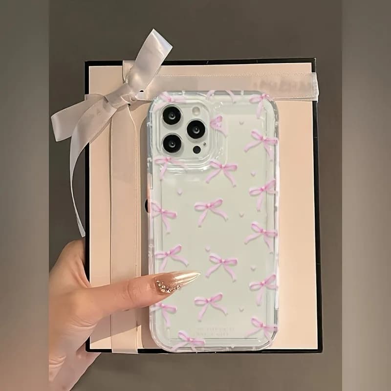 Anti-Caduta Protective Case with Pink Heart Flake Print and Airbag, Suitable for iPhone 17/16/ 15/14/13/12/11/Xs/Xr/X/7/8 Plus/Pro/Max/Mini - Creative Design, Stylish and Simple, Custom Protective Cover Case Total Anti-Caduta for Men and Women.