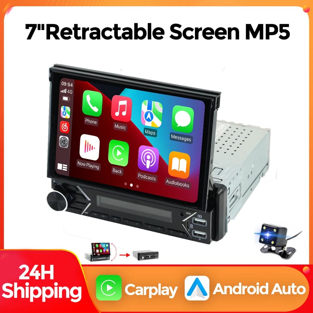 MEKEDE 1Din 7 "Touch Screen retrattile MP5 autoradio lettore Car Wireless CarPlay Android Auto Mirror Link Video USB BT Player