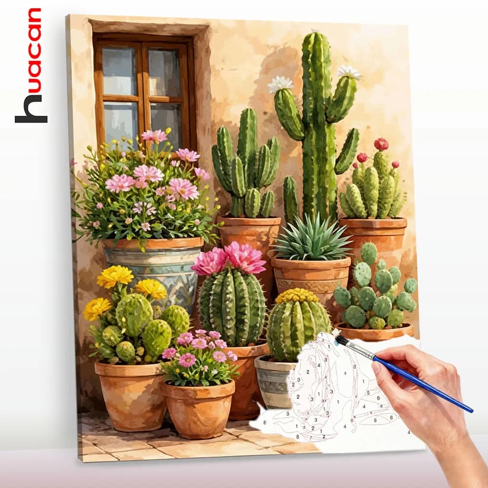 Huacan Cactus Canvases For Paint Crafts Paints Paintings Decorative On Number For Drawing Oil Art