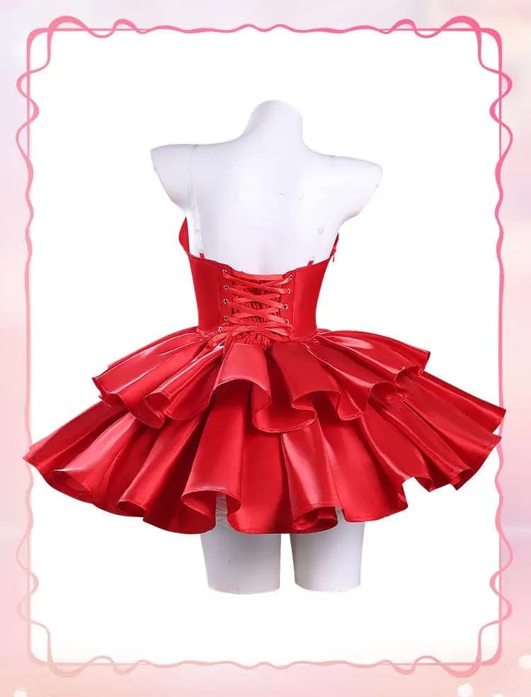 Costume Cosplay Perfetto di Mima Kirigoe in Blu, Abito Rosso Senza Spalline, Outfit Anime Perfetto per Halloween e Giochi di Ruolo HCos