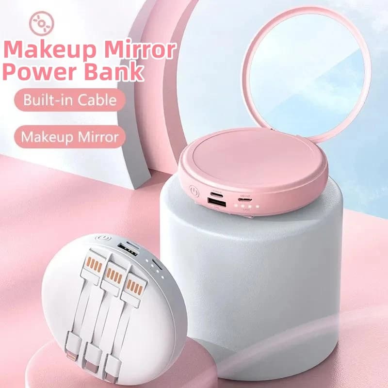 Caricatore portatile per specchio per trucco Mini Power Bank da 20000 mAh per iPhone 16 15 Caricabatteria esterno Samsung con cavo Powerbank