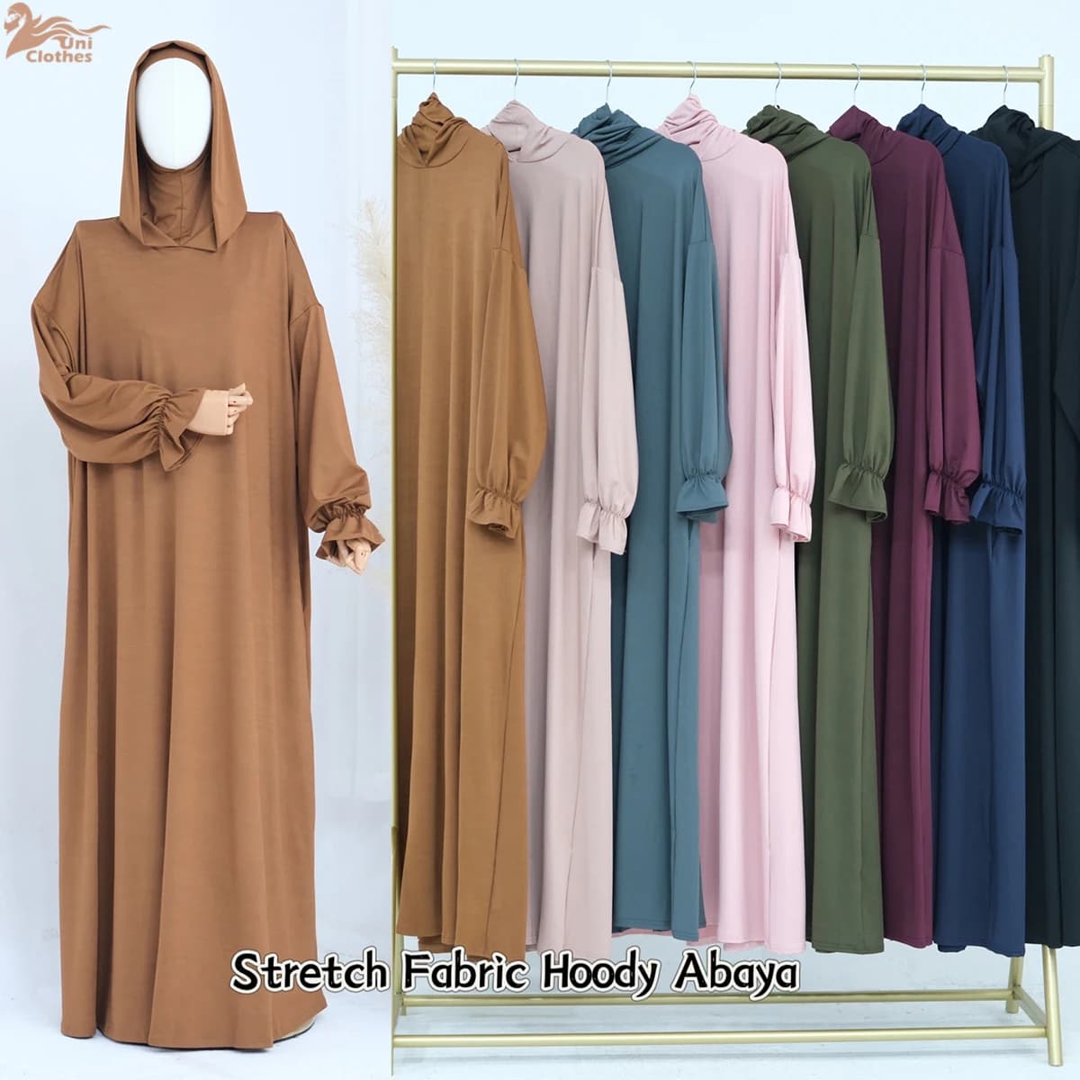 Eid Ramadan Preghiera Abaya Abito musulmano da donna Ultimo preghiera in un unico pezzo Hijab Felpa con cappuccio in jersey semplice Abaya Abbigliamento islamico