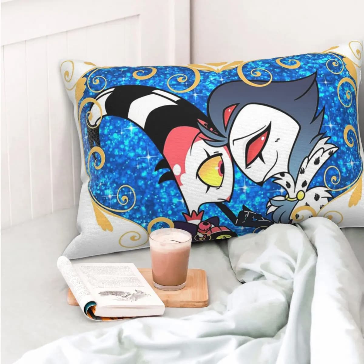Rectangular pillow cover Helluva Boss Stolas and Blitzo with heart frame, bedroom decoration, bed, home, comfort, decorative cushion