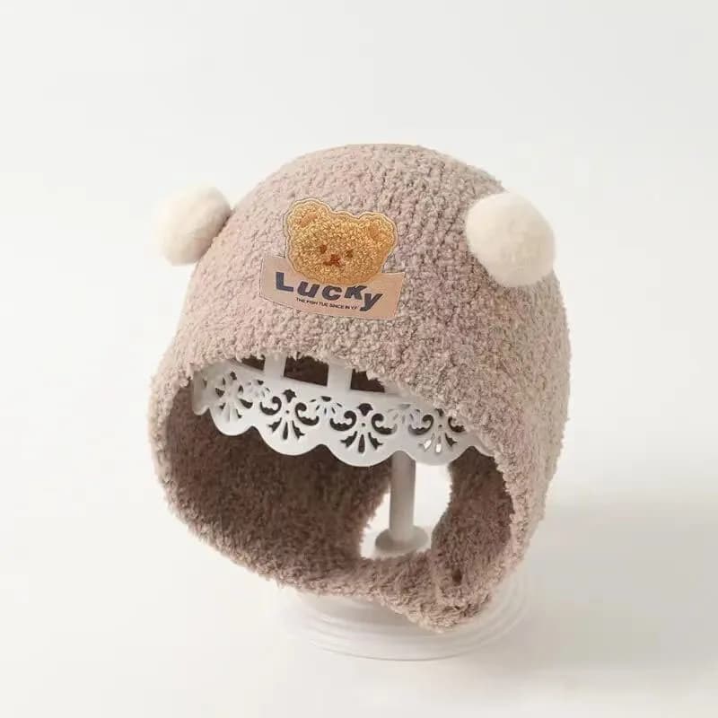Cappello Invernale per Neonati con Orecchie di Orso, Caldo e Morbido, in Velluto Spesso, Copricapo per Bambini 0-24 Mesi, Berretto Lavorato a Maglia