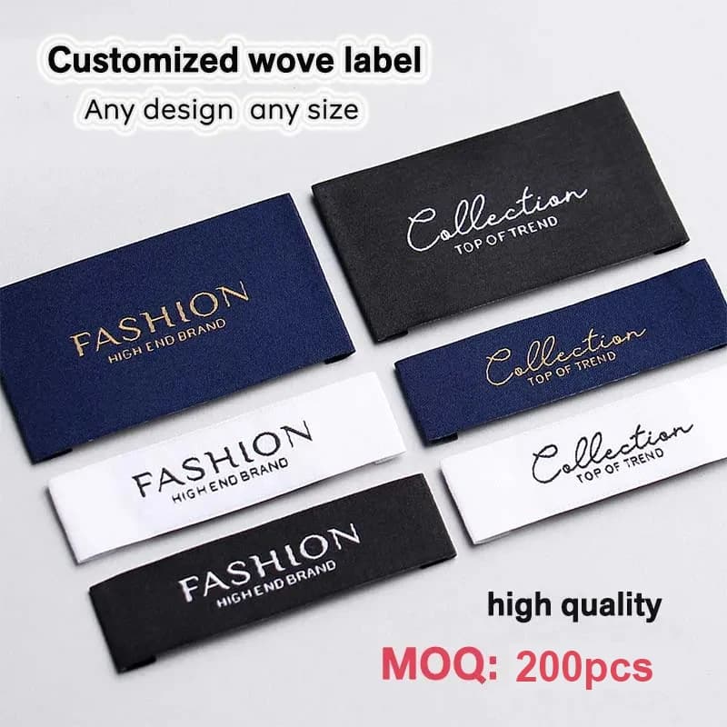 18 55 65mm Etichetta tessuta per computer Etichette tessute per indumenti Camicia personalizzata Etichetta principale Etichette per collo posteriore Etichette per ricamo per indumenti MOQ 200 pezzi